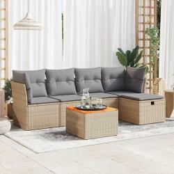 Salon de jardin avec coussins 6 pcs beige résine tressée alsavelo
