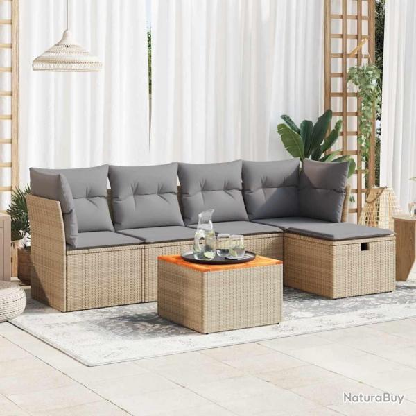 Salon de jardin avec coussins 6 pcs beige rsine tresse alsavelo