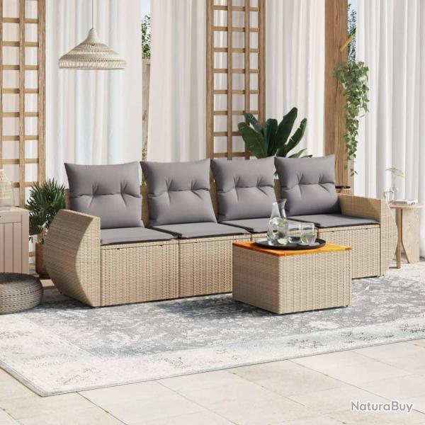 Salon de jardin avec coussins 5 pcs beige rsine tresse alsavelo