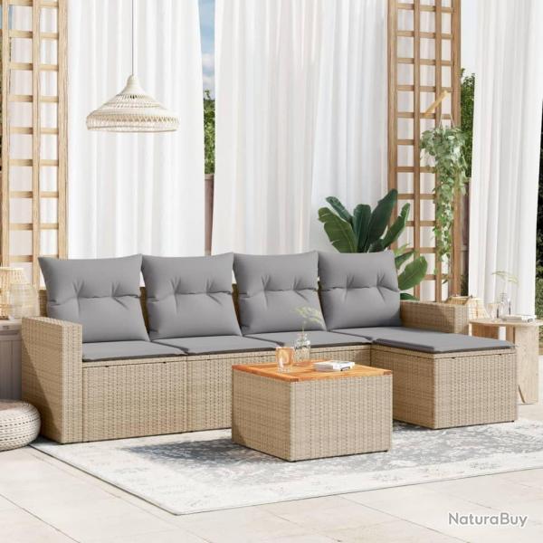 Salon de jardin avec coussins 6 pcs beige rsine tresse alsavelo