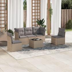 Salon de jardin avec coussins 6 pcs beige résine tressée alsavelo