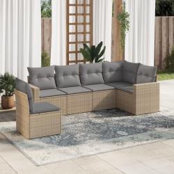 Salon de jardin avec coussins 6 pcs beige résine tressée alsavelo