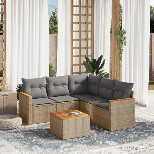 Salon de jardin avec coussins 6 pcs beige rsine tresse alsavelo