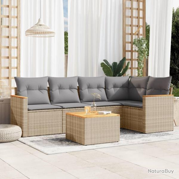 Salon de jardin avec coussins 6 pcs beige rsine tresse alsavelo