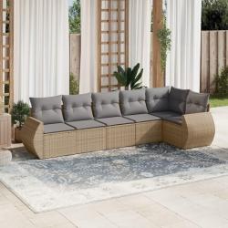 Salon de jardin avec coussins 6 pcs beige résine tressée alsavelo