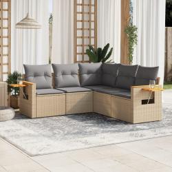 Salon de jardin avec coussins 5 pcs beige résine tressée alsavelo