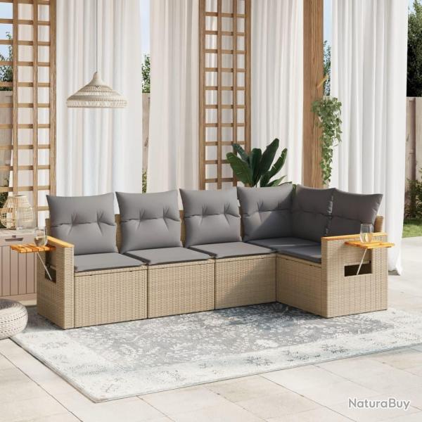 Salon de jardin avec coussins 5 pcs beige rsine tresse alsavelo