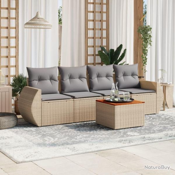 Salon de jardin avec coussins 5 pcs beige rsine tresse alsavelo