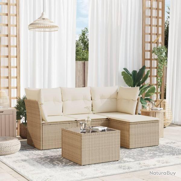 Salon de jardin avec coussins 5 pcs beige rsine tresse alsavelo