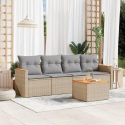 Salon de jardin avec coussins 5 pcs beige résine tressée alsavelo