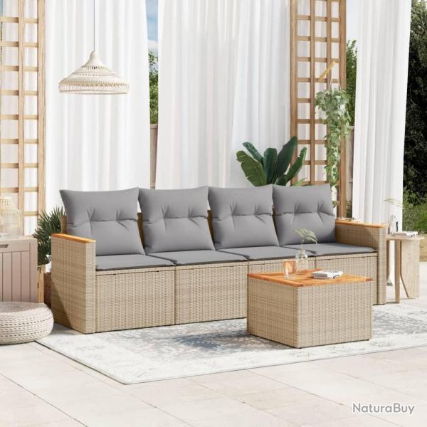Salon de jardin avec coussins 5 pcs beige rsine tresse alsavelo