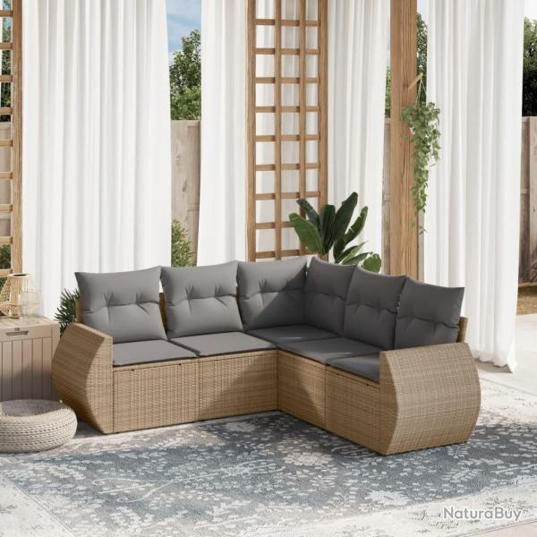 Salon de jardin avec coussins 5 pcs beige rsine tresse alsavelo