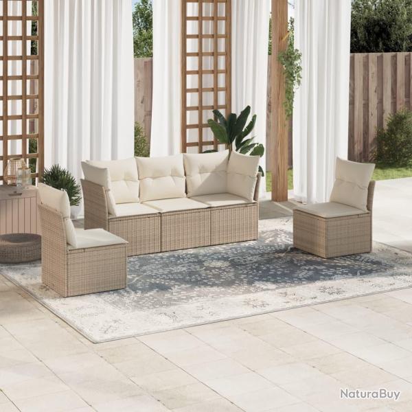 Salon de jardin avec coussins 5 pcs beige rsine tresse alsavelo