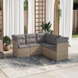 Salon de jardin avec coussins 5 pcs beige résine tressée alsavelo