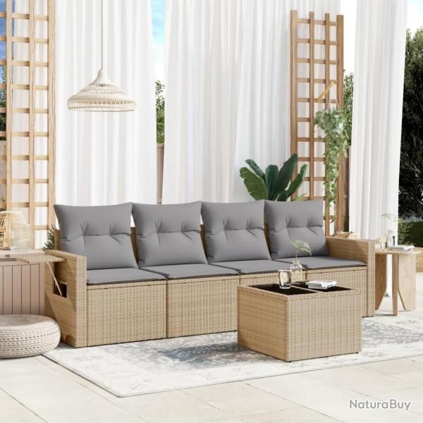 Salon de jardin avec coussins 5 pcs beige rsine tresse alsavelo
