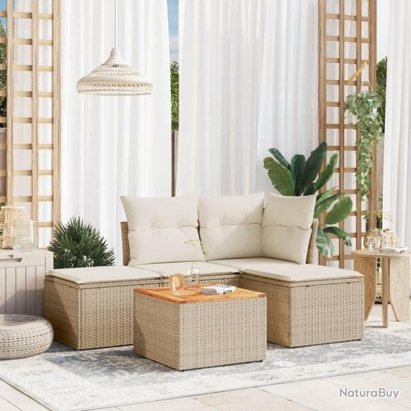 Salon de jardin avec coussins 5 pcs beige rsine tresse alsavelo