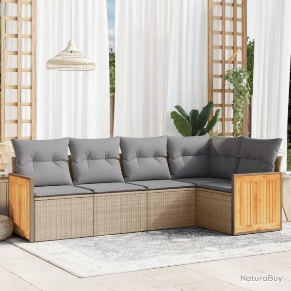 Salon de jardin avec coussins 5 pcs beige rsine tresse alsavelo