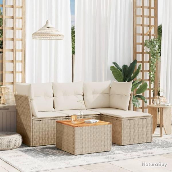 Salon de jardin avec coussins 5 pcs beige rsine tresse alsavelo