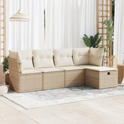 Salon de jardin avec coussins 5 pcs beige résine tressée alsavelo