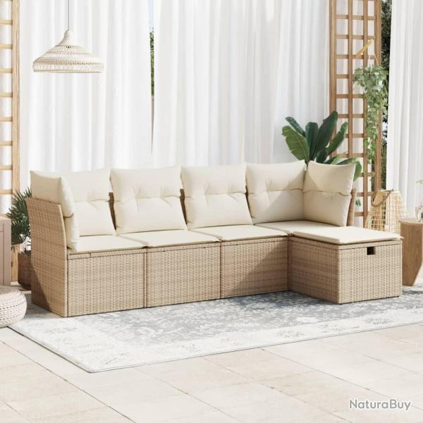 Salon de jardin avec coussins 5 pcs beige rsine tresse alsavelo