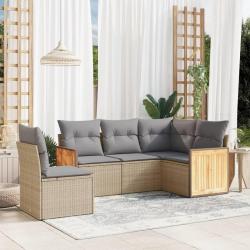 Salon de jardin avec coussins 5 pcs beige résine tressée alsavelo