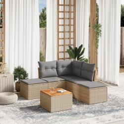Salon de jardin avec coussins 6 pcs beige résine tressée alsavelo
