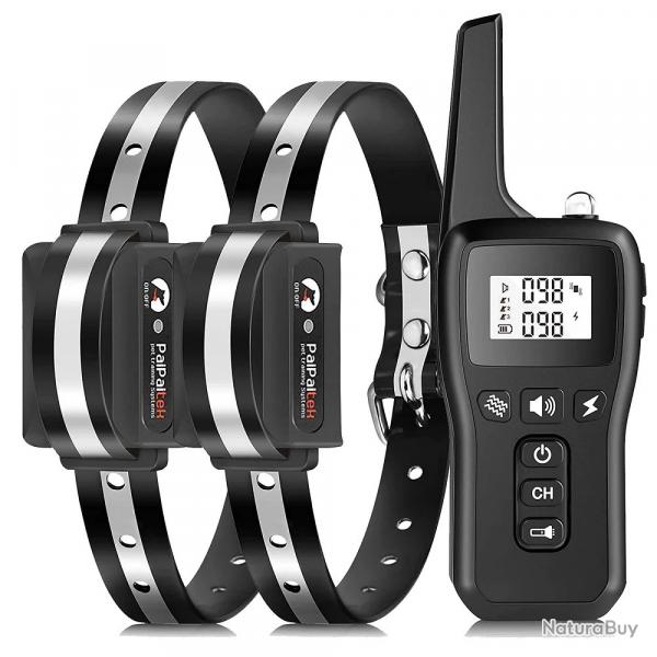 2 Colliers de Dressage pour 2 Chiens 1000m Rechargeable tanche IP67 avec 3 Modes Noir