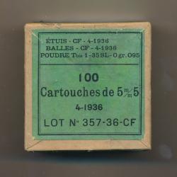 (5930)  Magnifique boite de 100 22LR réglementaire de 1936 Fermée Par Cartoucherie Française