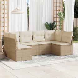 Salon de jardin avec coussins 6 pcs beige résine tressée alsavelo
