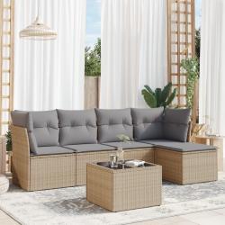 Salon de jardin avec coussins 6 pcs beige résine tressée alsavelo