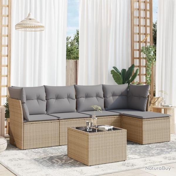 Salon de jardin avec coussins 6 pcs beige rsine tresse alsavelo