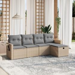 Salon de jardin avec coussins 5pcs mélange beige résine tressée alsavelo