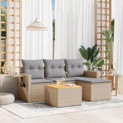 Salon de jardin avec coussins 5pcs mélange beige résine tressée alsavelo