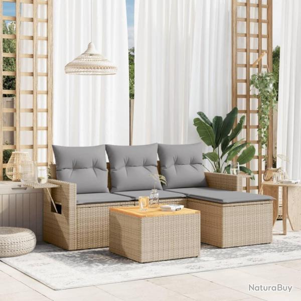 Salon de jardin avec coussins 5pcs mlange beige rsine tresse alsavelo