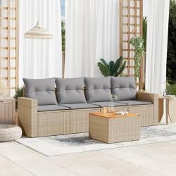 Salon de jardin avec coussins 5pcs mélange beige résine tressée alsavelo