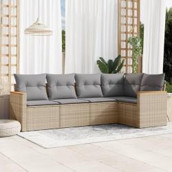 Salon de jardin avec coussins 5pcs mélange beige résine tressée alsavelo