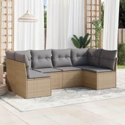 Salon de jardin avec coussins 6 pcs beige résine tressée alsavelo