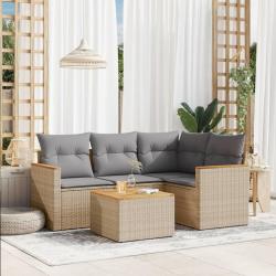 Salon de jardin avec coussins 5pcs mélange beige résine tressée alsavelo
