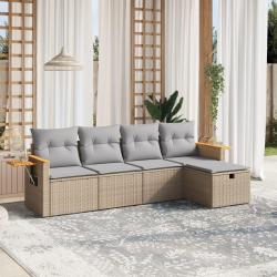 Salon de jardin avec coussins 5pcs mélange beige résine tressée alsavelo