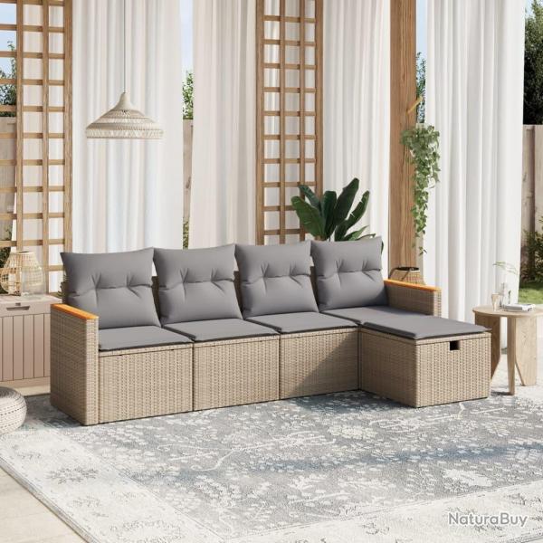 Salon de jardin avec coussins 5pcs mlange beige rsine tresse alsavelo