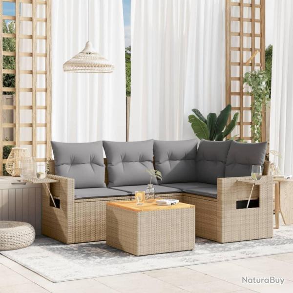 Salon de jardin avec coussins 5pcs mlange beige rsine tresse alsavelo