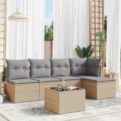 Salon de jardin avec coussins 6 pcs beige résine tressée alsavelo