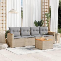 Salon de jardin avec coussins 5pcs mélange beige résine tressée alsavelo