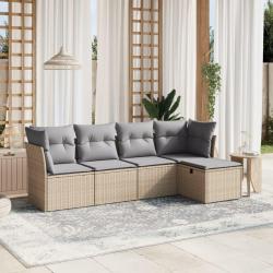 Salon de jardin avec coussins 5pcs mélange beige résine tressée alsavelo