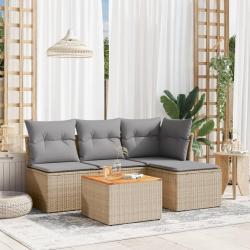 Salon de jardin avec coussins 5pcs mélange beige résine tressée alsavelo