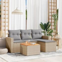 Salon de jardin avec coussins 5pcs mélange beige résine tressée alsavelo