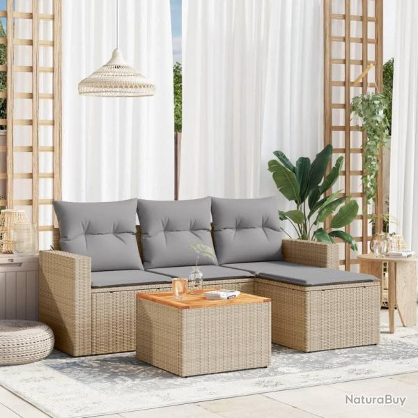 Salon de jardin avec coussins 5pcs mlange beige rsine tresse alsavelo
