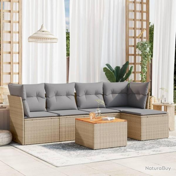 Salon de jardin avec coussins 6 pcs beige rsine tresse alsavelo