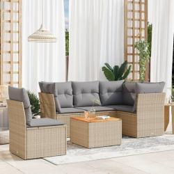 Salon de jardin avec coussins 6 pcs beige résine tressée alsavelo