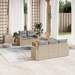 Salon de jardin avec coussins 6 pcs beige résine tressée alsavelo